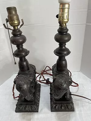 Vintage Solid Brass ￼￼ Elephants Lamp Lot 2 Great Detail￼ • $899.99