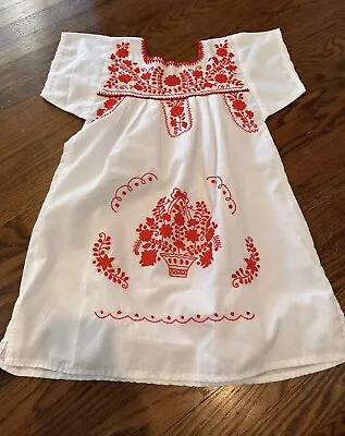 BOHO Mexican Embroidered Girls Dress Size S White/red FROM USA • £24.99