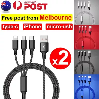 $7.29 • Buy 2 X 3 In 1 Charger Fast Charging Cable Cord For Samsung Android Type C Micro USB