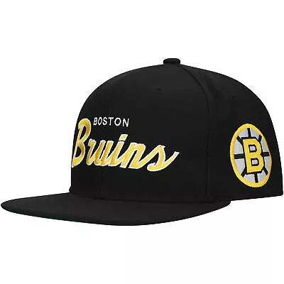 Men's Mitchell & Ness Black Boston Bruins Core Team Script 2.0 Snapback Hat • $33.99