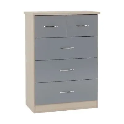 Nevada 3+2 Drawer Chest Grey Gloss Bedroom Furniture 5 Drawer • £169.99