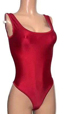 J Uptown Deep Devil Red Hot Shiny Bodysuit Top  Baywatch Leotard Costume Active • $14.80