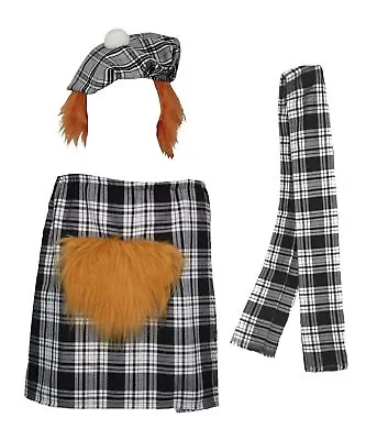 Adults Tartan Kilt 6ft Shoulder Sash & Tam Hat Scottish Themed Fancy Dress • £22.95