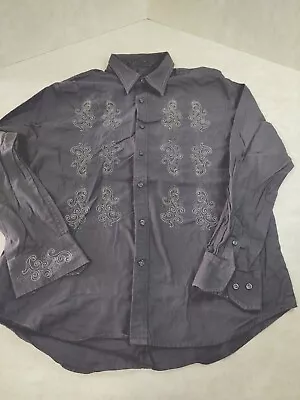 Malibu Cowboy Men's XL Dark Gray Western Long Sleeve Button Up Shirt Pre-owned • $15