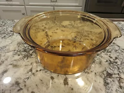 Vintage Corning Pyrex Vision 3.5L Amber Glass Dutch Oven Stock Pot USA EUC • $34.99