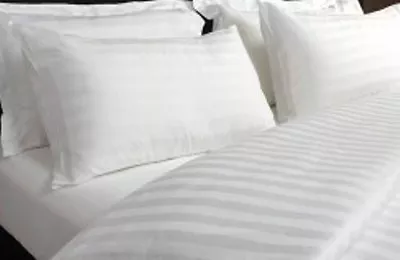 Egyptian 100% Cotton Satin Stripe White Hotel Superior 400TC Flat Bed Sheets • £0.99