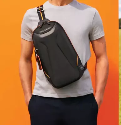 TUMI McLaren Torque Sling Body Bag Carbon Leather Fiber Black  Outlet • $198
