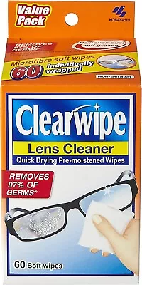 ClearWipe Lens Cleaner Alcohol Pre Moist Glasses Cleaning Wipe 60 Count |NEW • $9.89