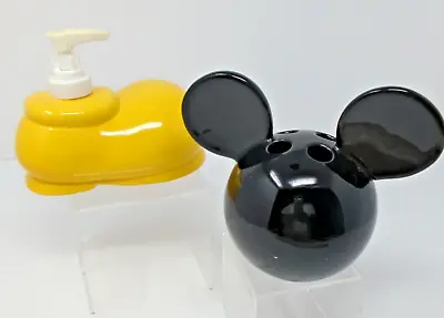 1990s Disney MICKEY MOUSE Soap Dispenser & Toothbrush Holder Yellow Shoe Ears • $14.94
