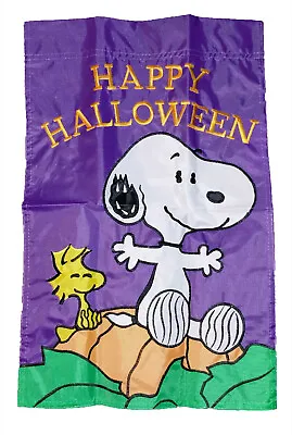 LAST ONE~SNOOPY AND WOODSTOCK ON PUMPKIN~HAPPY HALLOWEEN APPLIQUE FLAG 12 X18  • $19.99