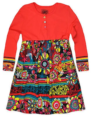 £5.59 • Buy Girls Vibrant Floral Print Smock Dress New Kids Long Sleeved Dresses 2-7 Years