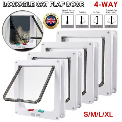 XL Pet Door Locking Small Medium Large Dog Cat Flap Magnetic White Frame 4 Way + • £13.98