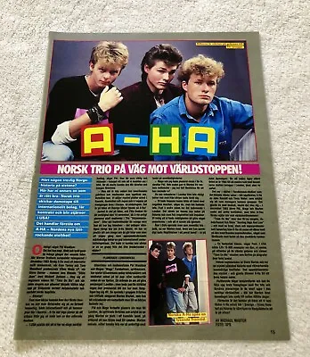 A-HA 1985 MORTEN HARKET Clipping Poster Swedish Music Magazine Okej 1980s • $6