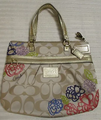 Coach Poppy Daisy Signature Applique Glam Tote Bag Purse Handbag F20794 - Euc! • $52.50