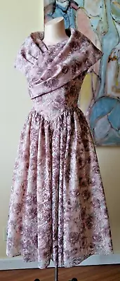 VINTAGE 1980s 80's As 1950s 50's MAUVE LACE ROSES PROM PARTY DRESS GOWN S/M • $102