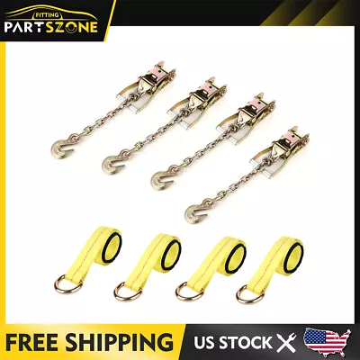 Chain Strap Flatbed Auto Haul Car Trailer Tie Down Kit 4 Lasso Wheel Tire Straps • $72.99