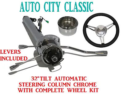 $299 • Buy 32  Street/Hot Rod Chrome Stainless Tilt Steering Column Automatic 3 Spoke Wheel