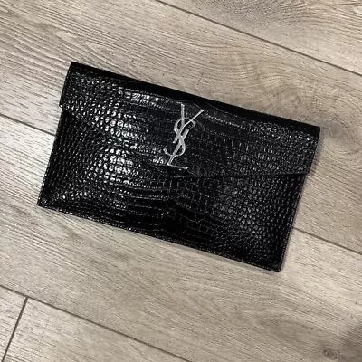 Saint Laurent YSL Uptown Clutch Pouch Bag In Black Croc Embossed Gold Hardware • £299