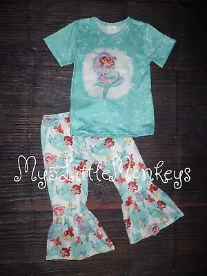 $7.99 • Buy NEW Ariel Little Mermaid Boutique Girls Bell Bottoms Outfit Set