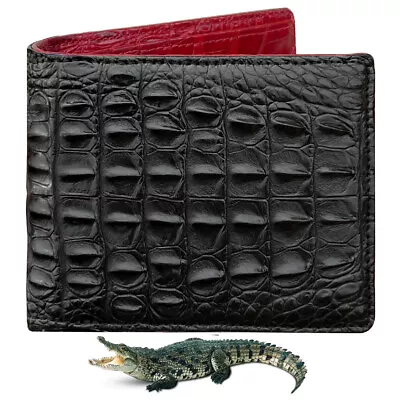 Mens Leather Bifold Wallet Genuine Crocodile Wallet Anti-Scan Handmade Gift • $80.75