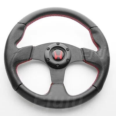 Perforated Finger Grip Black W/ Red Seam Steering Wheel W/ Horn For Honda Acura • $55.91
