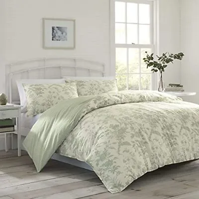 Laura Ashley Home - Queen Duvet Cover Set Reversible Cotton Bedding With Mat... • $94.57