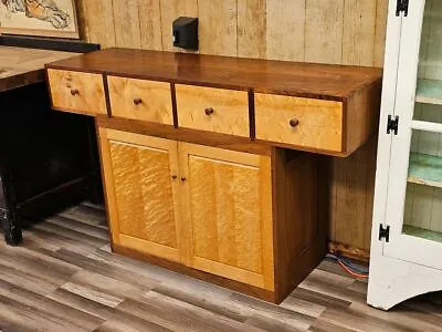 Modern Walnut & Birds Eye Maple Cabinet Sideboard Console Table • $850