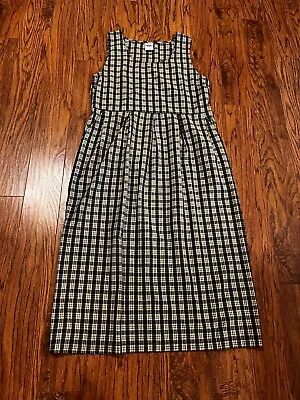 Vintage Bobbie Brooks Plaid Jumper Dress W/Pockets Grn/Blk/Wh Plaid Women's L • $30