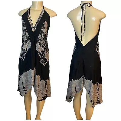 Moda International Y2K Halter Sequin V-Neck Asymmetrical Dress Viscose Size M/L • $28