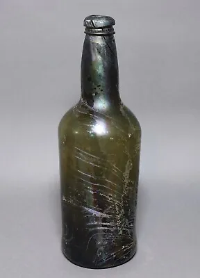 Antique 18th Century Iridescent Black Glass Shipwreck Mallet Shape Wine Bottle • $184.97