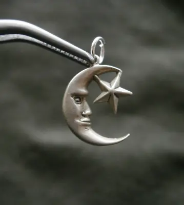 Crescent Man In Moon & Star Vintage Sterling Silver Bracelet Charm Pendant  1.2g • $16.50