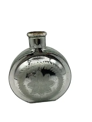 Pottery Barn Flask Shape Medallion Etched Silver Mercury Glass Vase • $39.90