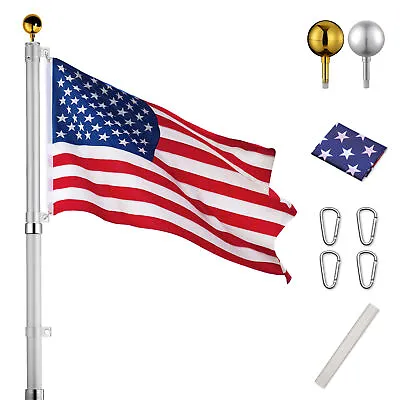 30FT Flag Pole Telescopic Aluminum Flagpole Kit 3x5' US Flag Fly America 2 Flag • $90.99