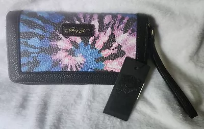 ED HARDY ZIP AROUND WALLET Cell Phone WRISTLET Tie Dye Pink Blue Black NWT • $20