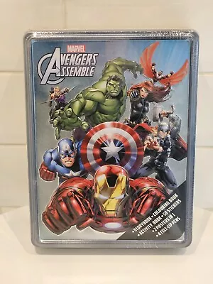 Marvel Avengers Assemble Tin Story Activity Colouring Books Pens Stickers Poster • £12.49