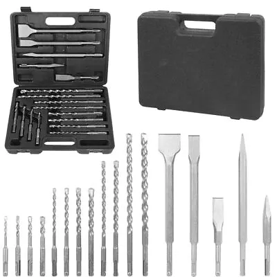 Rotary Hammer Drill Bits Set 17 Pcs SDS Plus Carbide-Tipped Masonry Chisels Tool • £17.99