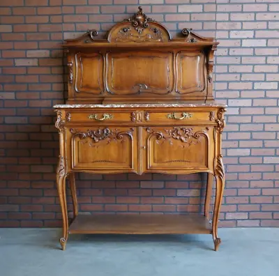 Louis XV Marble Top Buffet ~ Server  ~ Antique French Rococo Sideboard • $6995