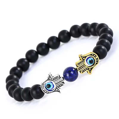 Handmade Hamsa Hand Evil Eye Charm Natural Stone Beads Stretch Bracelet 3 Colors • $7.99