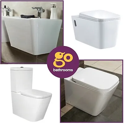 Elstow Wall Hung WC Toilet Wall Hung Basin White Ceramic Square Wash Basin • £174.07