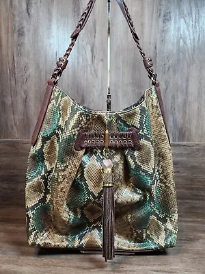 Rafe New York Python Leather Embossed Large Hobo Tote Shoulder Bag Tassel Brown • $89