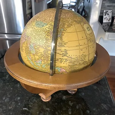 Vintage Cram's Butler 12  Diameter Light Up Globe Wood Stand • $50