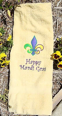 $39.37 • Buy Fleur De Leis Mardi Gras Fabric Applique Yellow Bath Towel Personalized Embroide