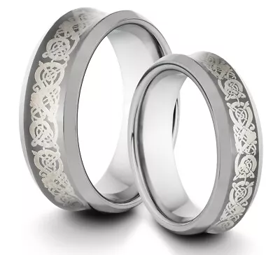 HIS & HERS 8MM/6MM Tungsten Asian Dragon Comfort Fit Wedding Band TWO RING SET • $69.95