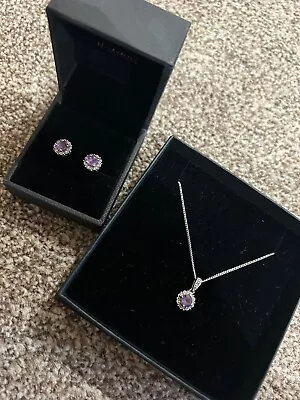 H Samuel Amethyst Necklace And Earrings Set • £50