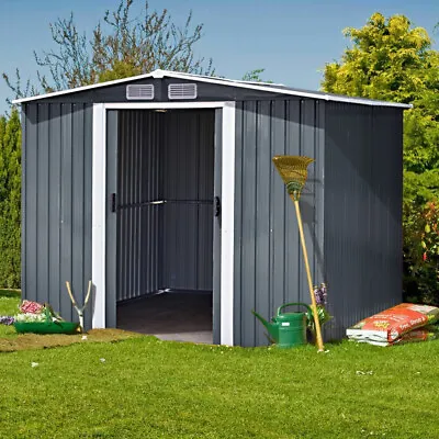 Metal Garden Storage Shed 8x10 6x8 6x4 Outdoor Tool Box With Base All-Weather • £185.95