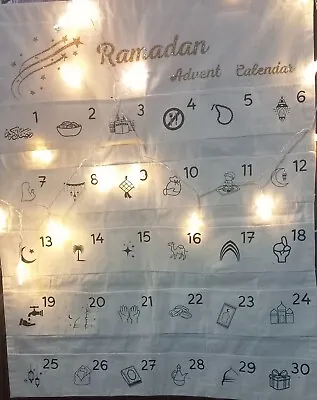 Ramadan Advent Calendar Cotton| 30 Pockets| Best Gift| Moon & Star  Fairy Lights • £29.99