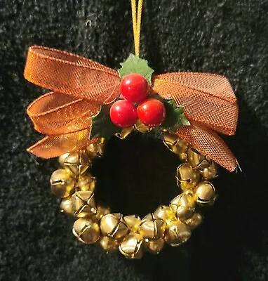 Vintage Brass Jingle Bell Wreath Christmas Ornament • $6.95