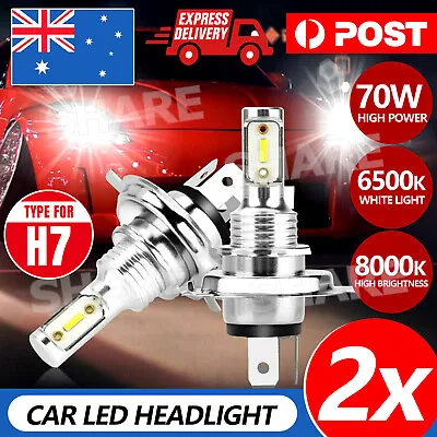 H7 LED Headlight 70W 8000LM Globes Bulbs Kit 6500K Car Xenon White Beam Lamps AU • $16.95