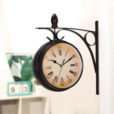 £16.95 • Buy Rustic Hanging Double Sided Station Wall Clock Railway Outdoor Paddington Garden