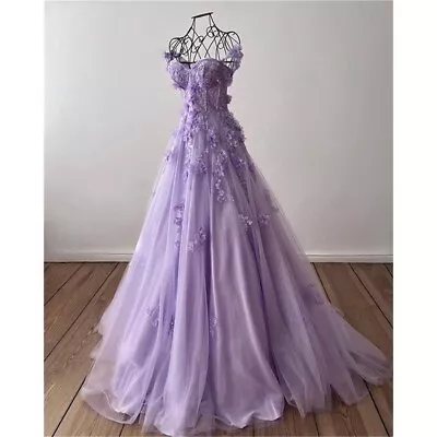 Lowime Beautiful Prom 3D Flower A-line Tulle Evening Dress Purple Prom Dress • $98.99